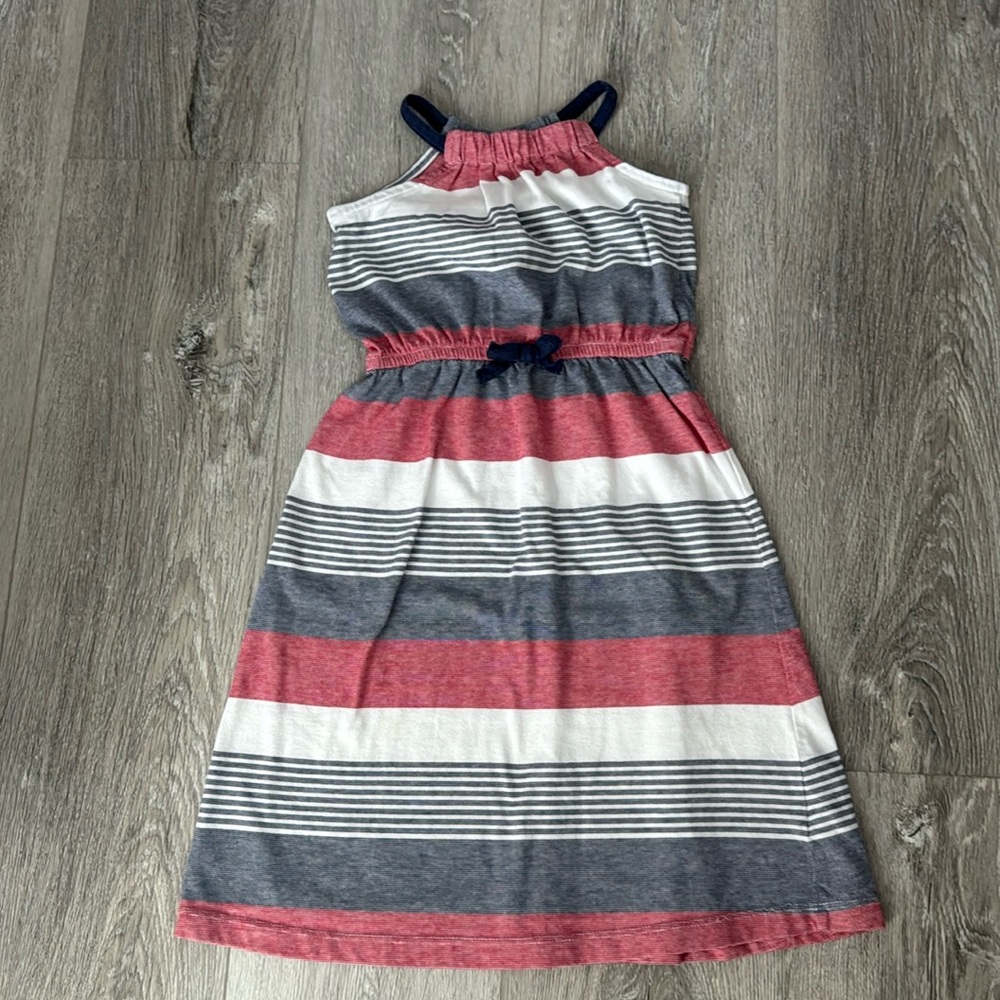 GUC Gymboree Red, White & Blue Striped Cotton/Poly Little Girls Maxi Dress SZ 4